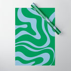 Green and Light Blue Modern Retro Liquid Swirl Abstract Pattern Wrapping Paper Gallery Image 1