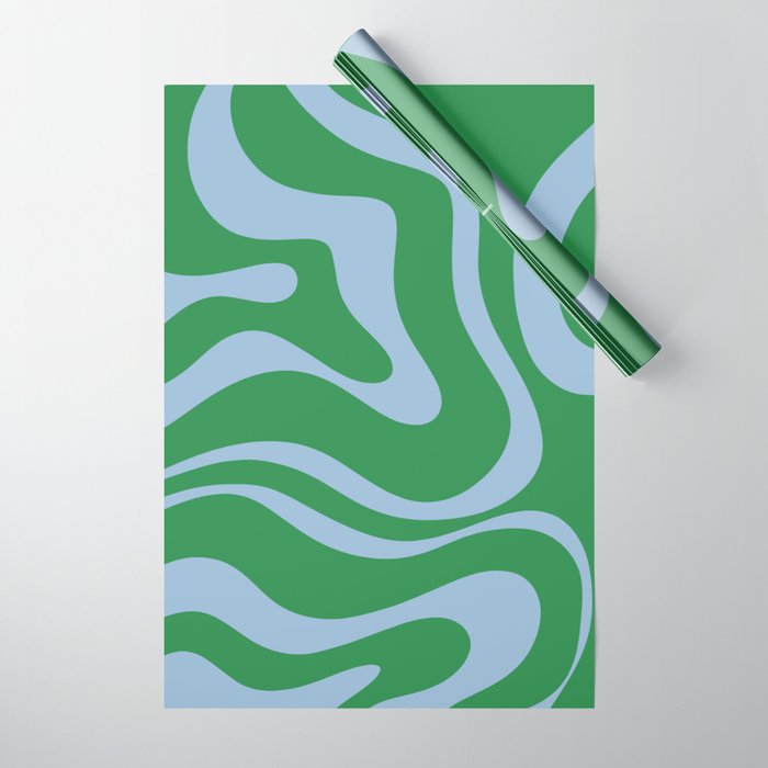 Green and Light Blue Modern Retro Liquid Swirl Abstract Pattern Wrapping Paper Gallery Image 1