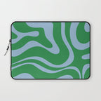 Green and Light Blue Modern Retro Liquid Swirl Abstract Pattern Laptop Sleeve Gallery Image 1