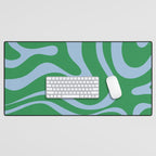 Green and Light Blue Modern Retro Liquid Swirl Abstract Pattern Desk Mat Gallery Image 1