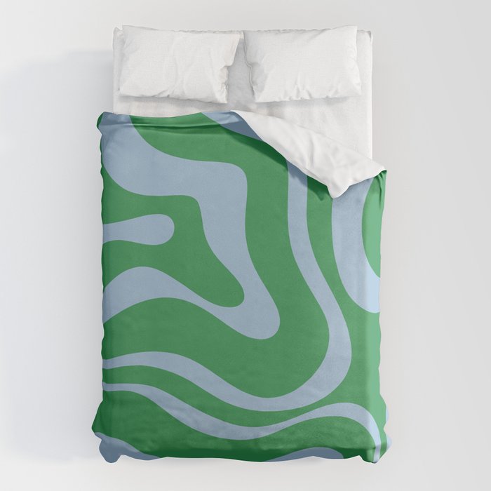 Green and Light Blue Modern Retro Liquid Swirl Abstract Pattern Duvet Cover Gallery Image 1
