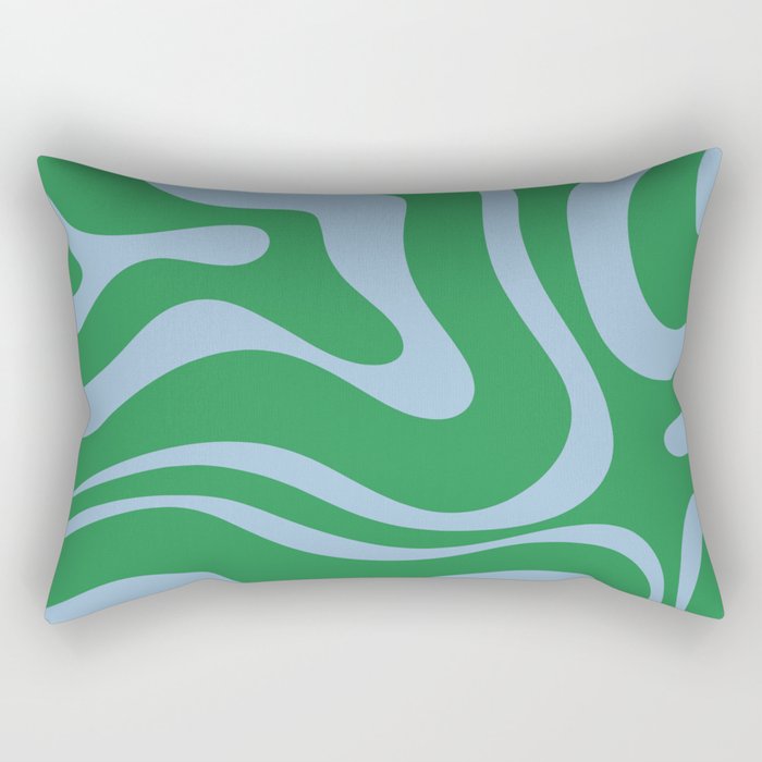 Green and Light Blue Modern Retro Liquid Swirl Abstract Pattern Rectangular Pillow Gallery Image 1