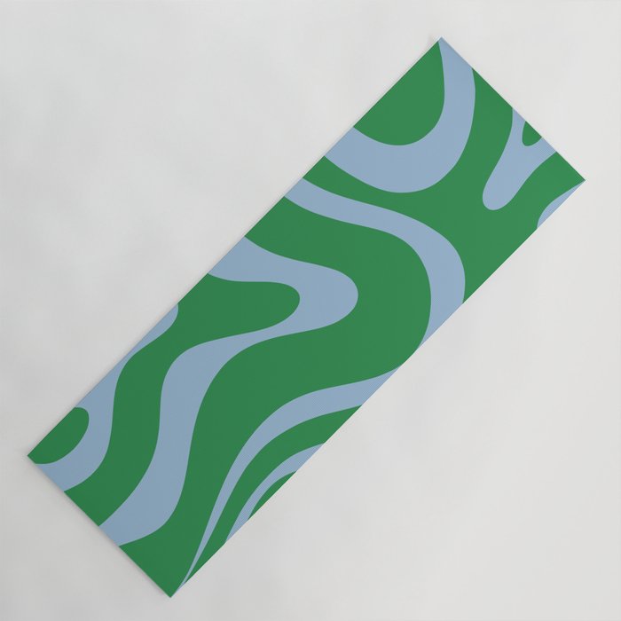 Green and Light Blue Modern Retro Liquid Swirl Abstract Pattern Yoga Mat Gallery Image 1