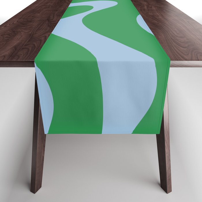 Green and Light Blue Modern Retro Liquid Swirl Abstract Pattern Table Runner Gallery Image 1
