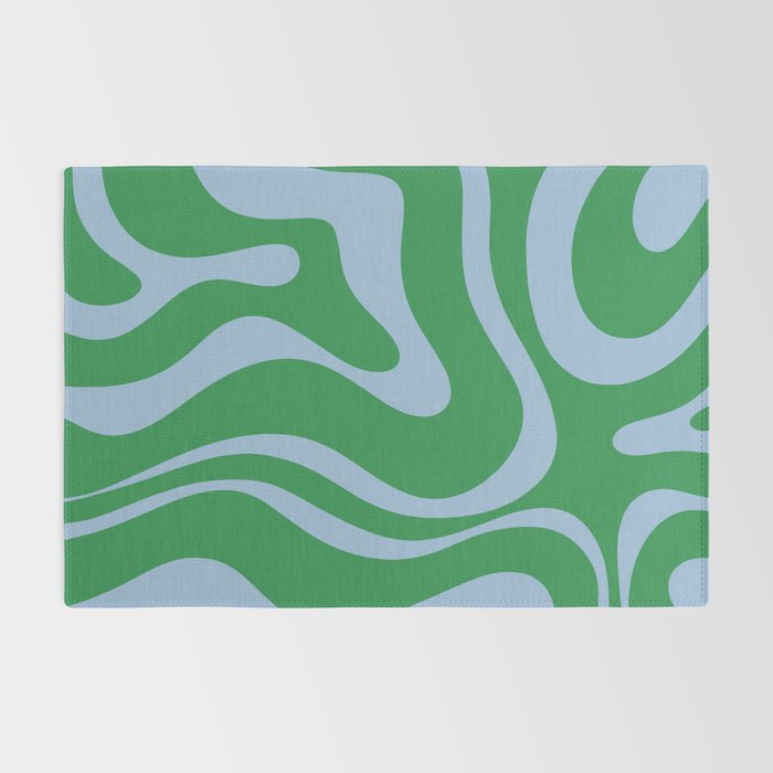 Green and Light Blue Modern Retro Liquid Swirl Abstract Pattern Rug Gallery Image 2
