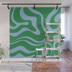 Green and Light Blue Modern Retro Liquid Swirl Abstract Pattern Wall Mural Gallery Image 1