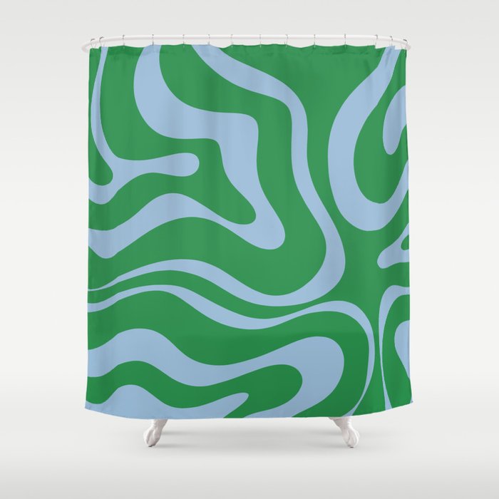 Green and Light Blue Modern Retro Liquid Swirl Abstract Pattern Shower Curtain Gallery Image 1