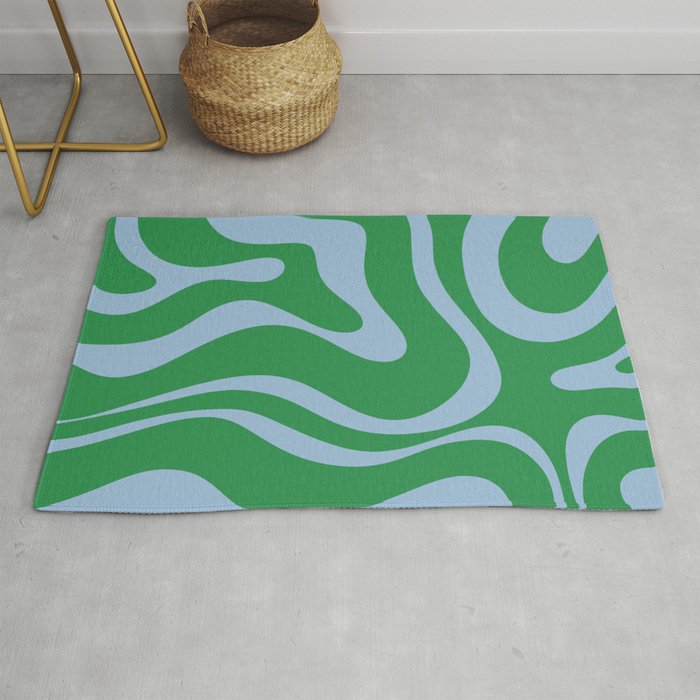 Green and Light Blue Modern Retro Liquid Swirl Abstract Pattern Rug Gallery Image 1