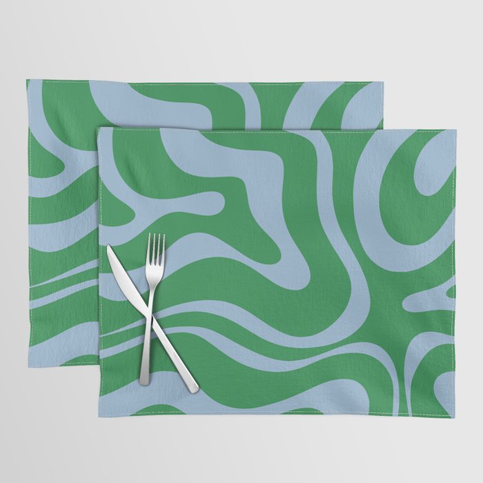 Green and Light Blue Modern Retro Liquid Swirl Abstract Pattern Placemat Gallery Image 1