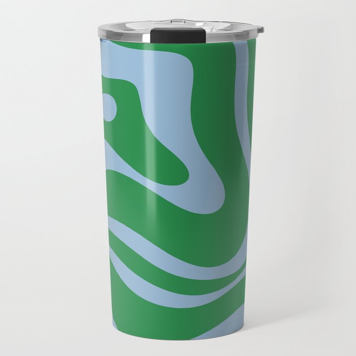 Green and Light Blue Modern Retro Liquid Swirl Abstract Pattern Travel Mug Gallery Image 1