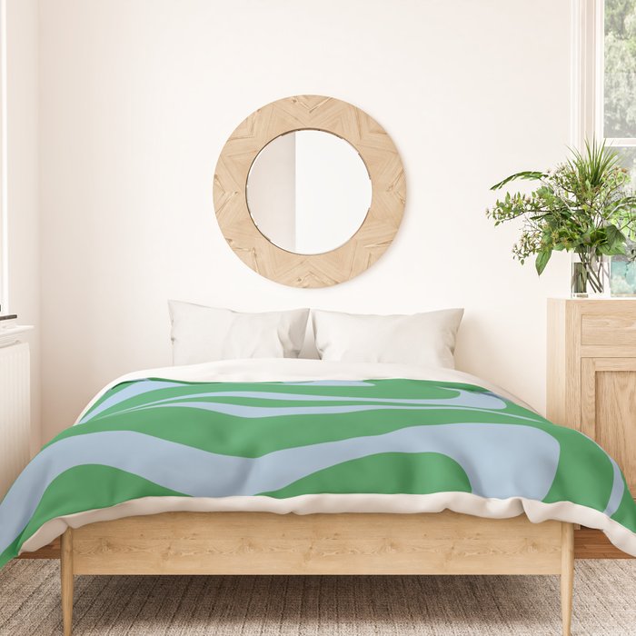 Green and Light Blue Modern Retro Liquid Swirl Abstract Pattern Duvet Cover Gallery Image 3