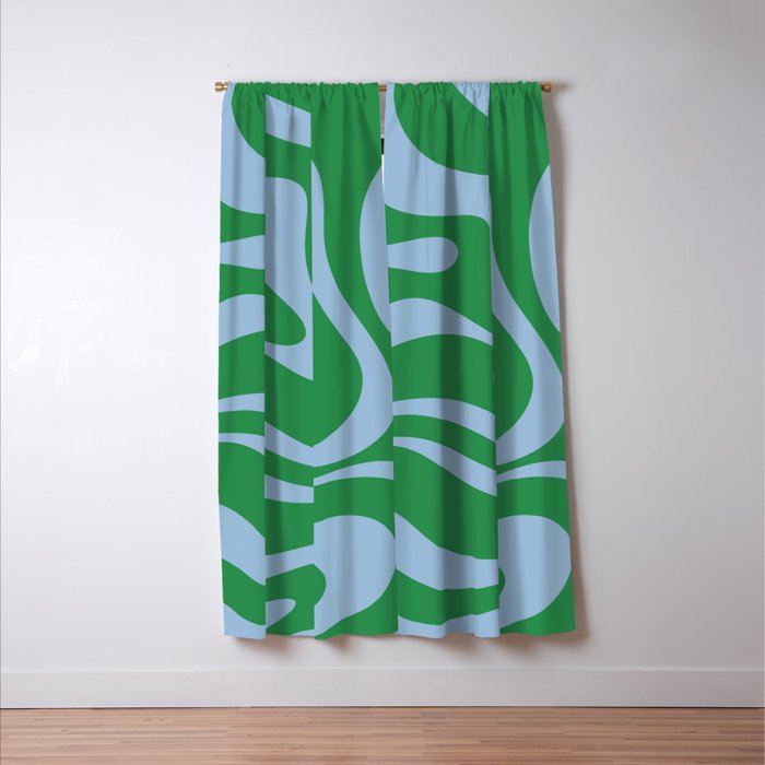 Green and Light Blue Modern Retro Liquid Swirl Abstract Pattern Window Curtain Gallery Image 3