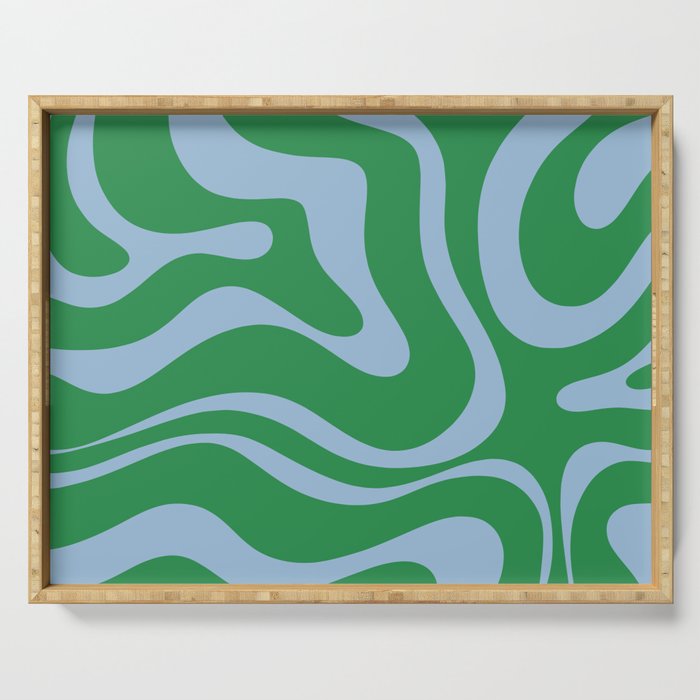 Green and Light Blue Modern Retro Liquid Swirl Abstract Pattern Serving Tray Gallery Image 1