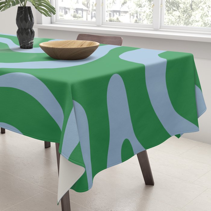 Green and Light Blue Modern Retro Liquid Swirl Abstract Pattern Tablecloth Gallery Image 3