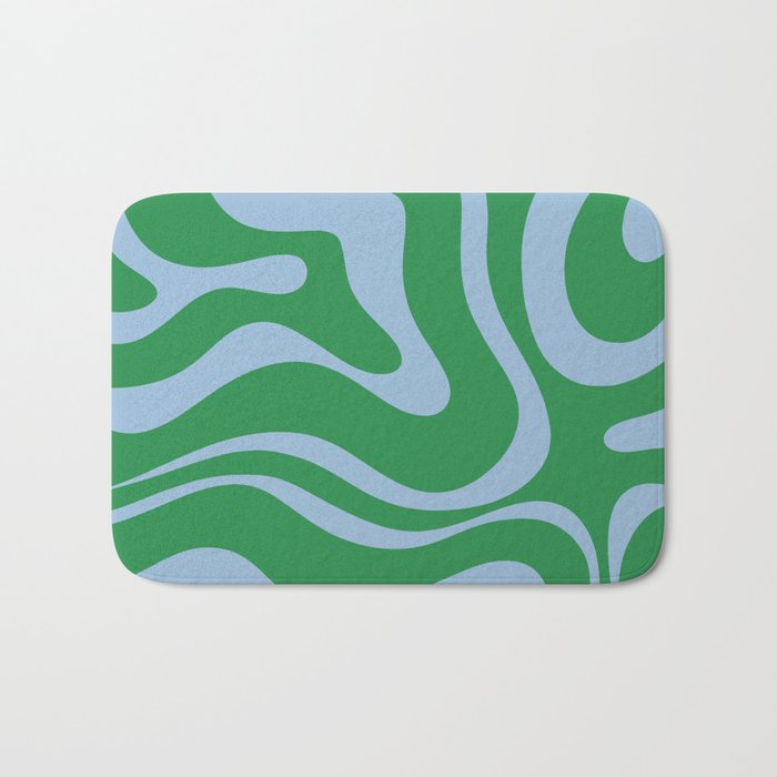 Green and Light Blue Modern Retro Liquid Swirl Abstract Pattern Bath Mat Gallery Image 1