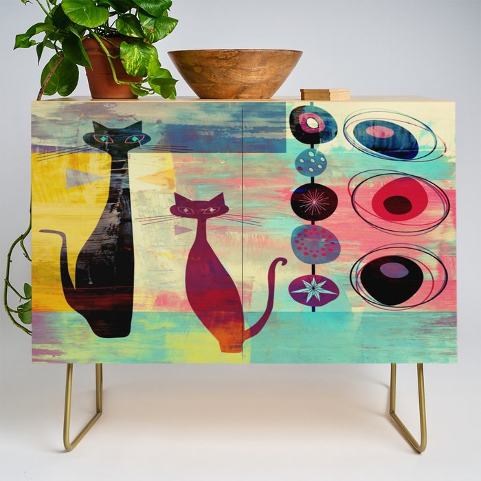 Mid-Century Modern 2 Cats - Graffiti Style Credenza Gallery Image 1