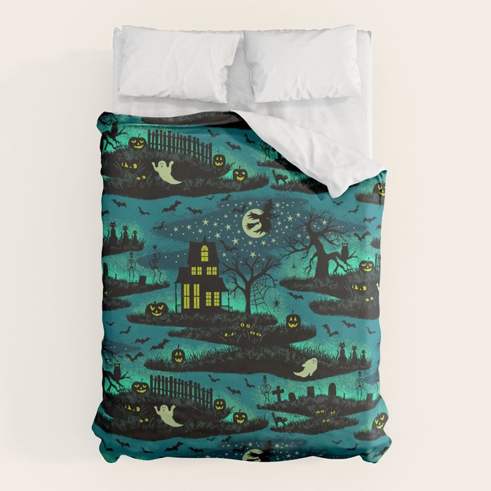 Halloween Night - Fox Fire Green Duvet Cover Gallery Image 6