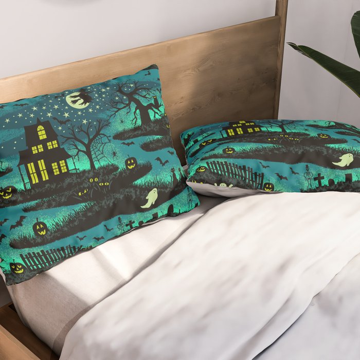 Halloween Night - Fox Fire Green Pillow Sham Gallery Image 2