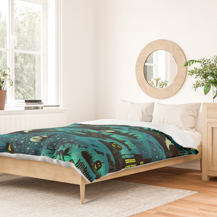 Halloween Night - Fox Fire Green Duvet Cover Gallery Image 2