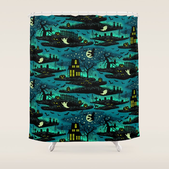 Halloween Night - Fox Fire Green Shower Curtain Gallery Image 1