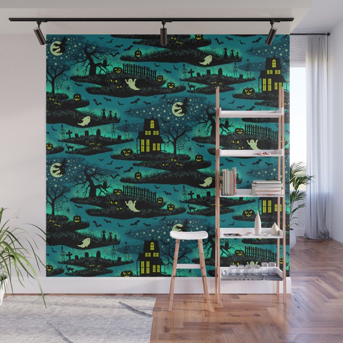 Halloween Night - Fox Fire Green Wall Mural Gallery Image 1