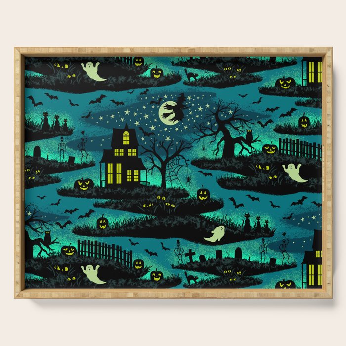 Halloween Night - Fox Fire Green Serving Tray Gallery Image 1