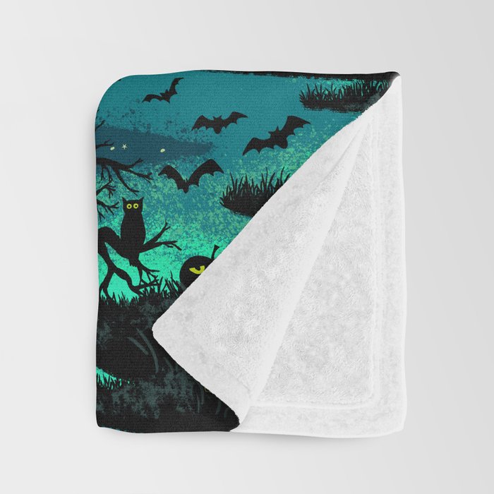 Halloween Night - Fox Fire Green Throw Blanket Gallery Image 3