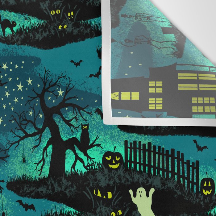 Halloween Night - Fox Fire Green Wall Tapestry Gallery Image 3