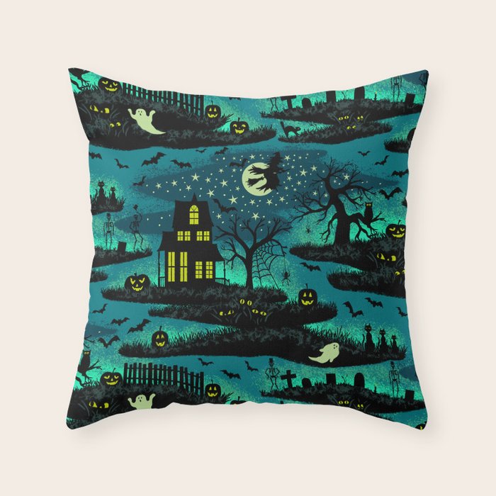 Halloween Night - Fox Fire Green Throw Pillow Gallery Image 6