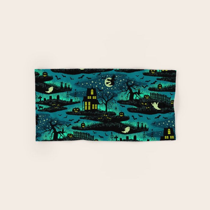Halloween Night - Fox Fire Green Bath Towel Gallery Image 1