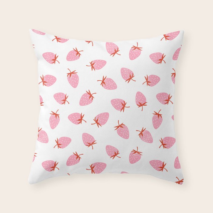 Sweet Strawberries - pink and red on white Throw Pillow Gallery Image 6