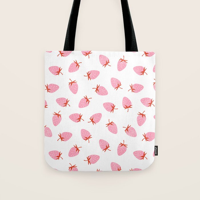 Sweet Strawberries - pink and red on white Tote Bag Gallery Image 1