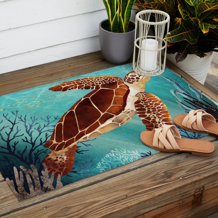 Metallic Sea Turtle Outdoor Rug Gallery Image 2