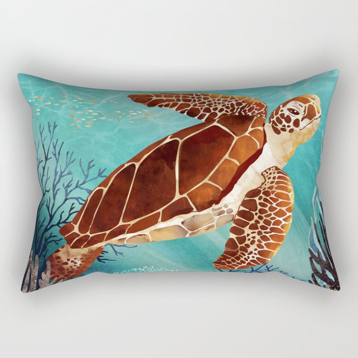 Metallic Sea Turtle Rectangular Pillow Gallery Image 1