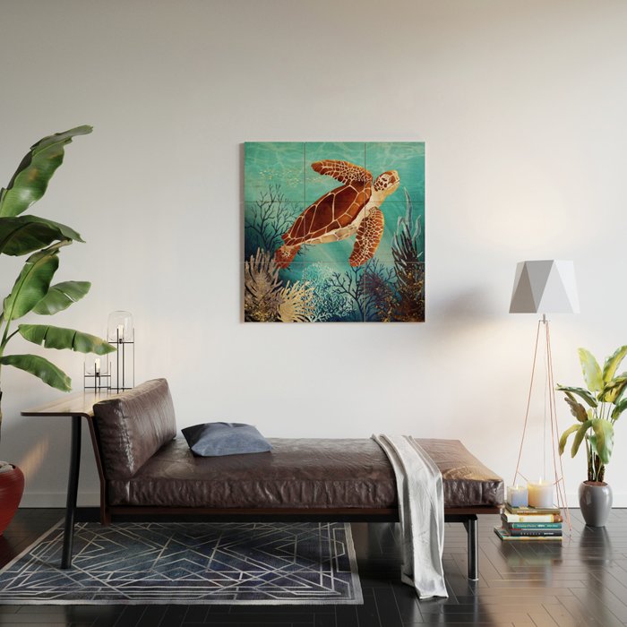 Metallic Sea Turtle Wood Wall Art Gallery Image 2