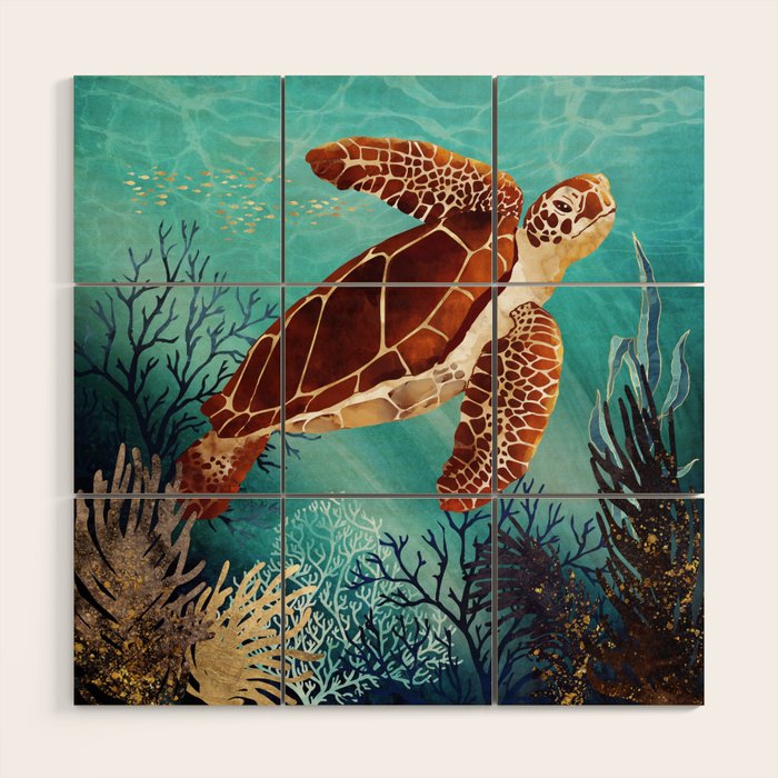 Metallic Sea Turtle Wood Wall Art Gallery Image 1