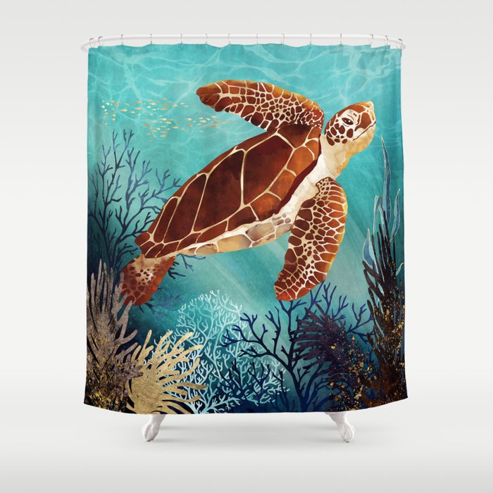 Metallic Sea Turtle Shower Curtain Gallery Image 1