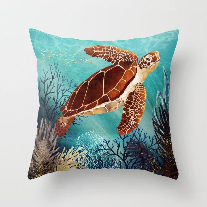 Metallic Sea Turtle Throw Pillow Gallery Image 6
