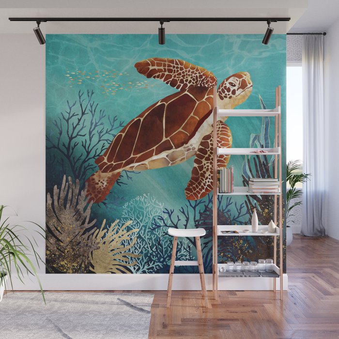 Metallic Sea Turtle Wall Mural Gallery Image 1