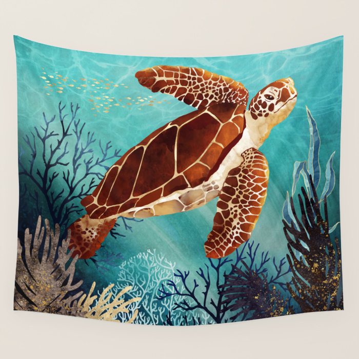 Metallic Sea Turtle Wall Tapestry Gallery Image 1