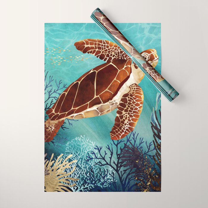 Metallic Sea Turtle Wrapping Paper Gallery Image 1
