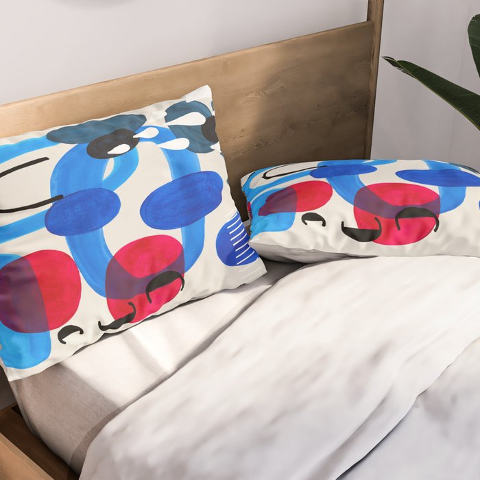 Mid Century Modern Abstract Colorful Art Patterns Ocean Blue Turquoise Grey Pillow Sham Gallery Image 2
