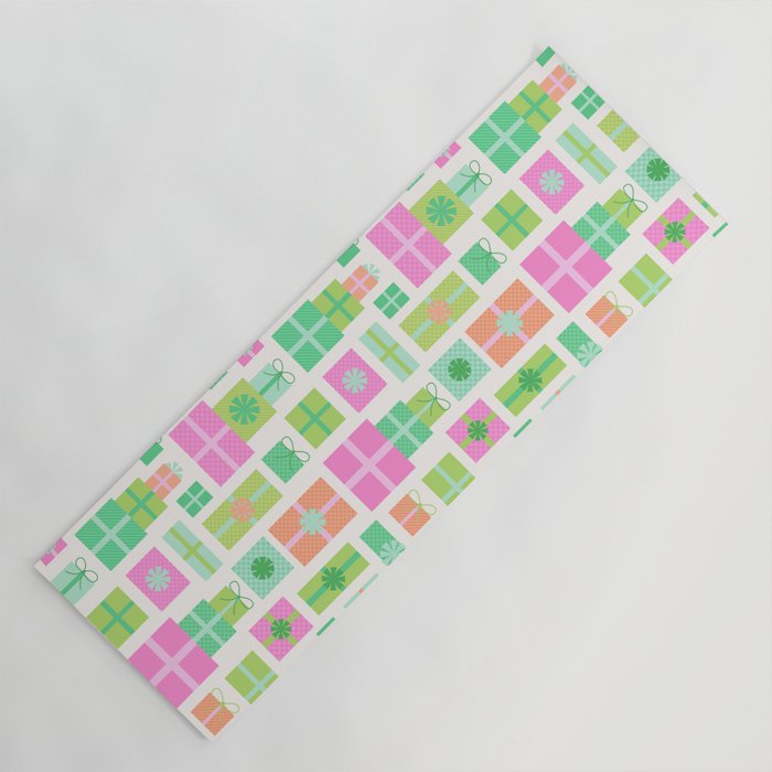 Retro Christmas Presents - Pink & Green Yoga Mat Gallery Image 1