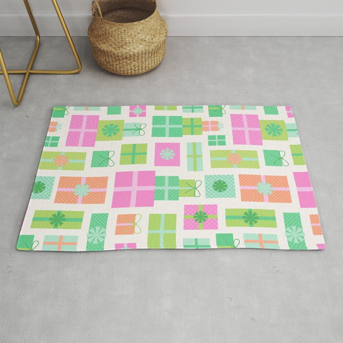 Retro Christmas Presents - Pink & Green Rug Gallery Image 1