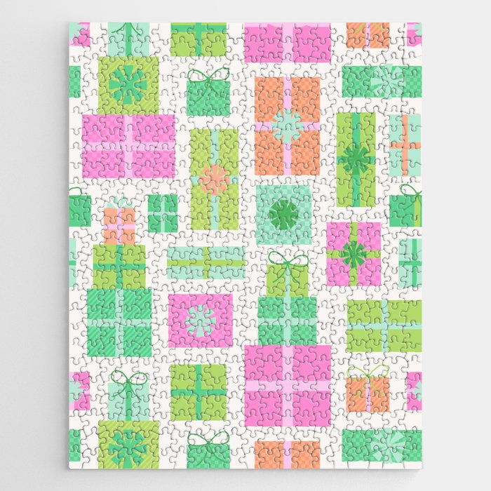 Retro Christmas Presents - Pink & Green Jigsaw Puzzle Gallery Image 1