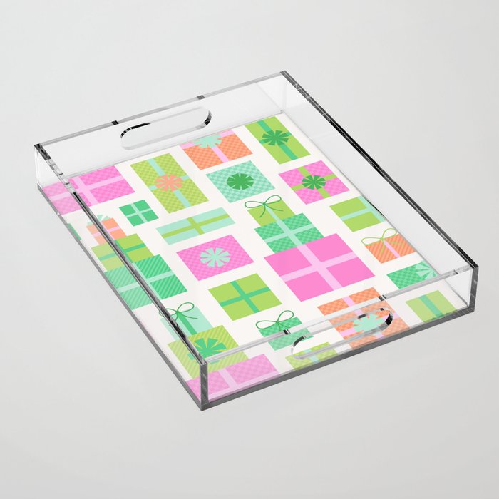 Retro Christmas Presents - Pink & Green Acrylic Tray Gallery Image 1