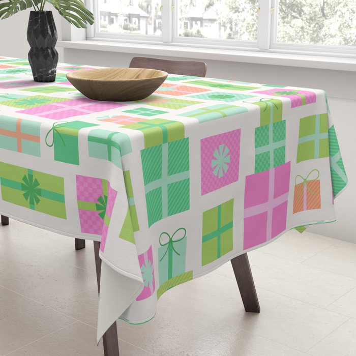 Retro Christmas Presents - Pink & Green Tablecloth Gallery Image 3
