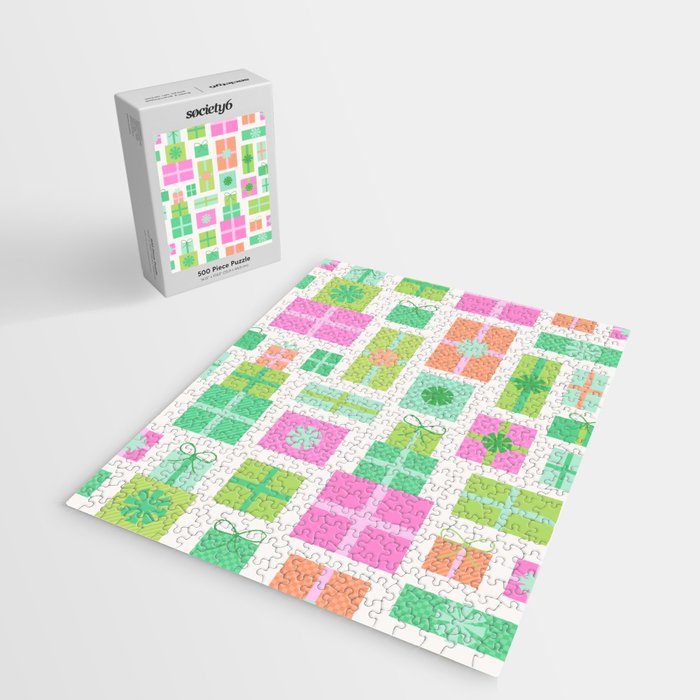 Retro Christmas Presents - Pink & Green Jigsaw Puzzle Gallery Image 2