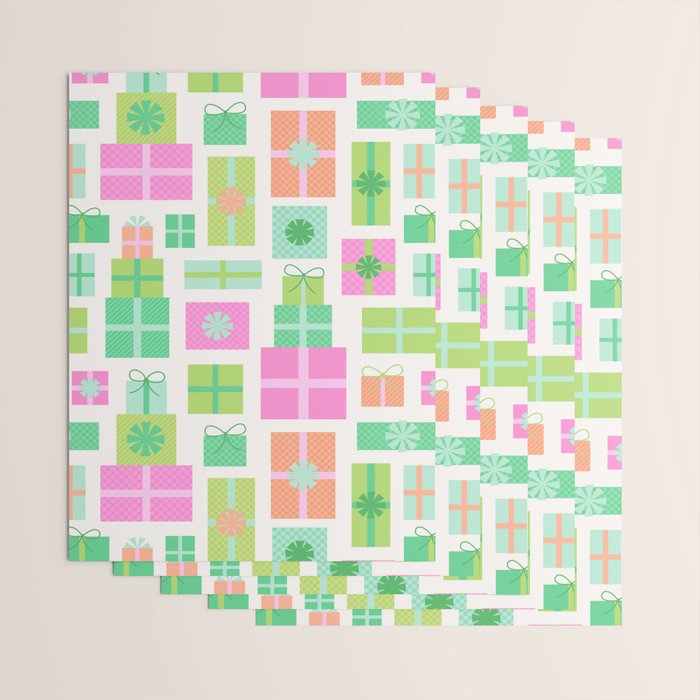 Retro Christmas Presents - Pink & Green Wrapping Paper Gallery Image 3