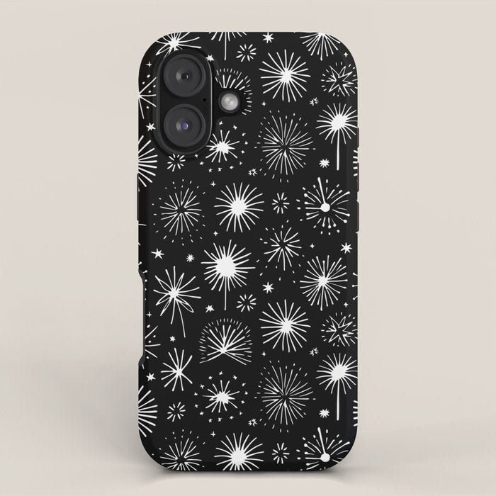 Black and white firework doodle pattern iPhone Case Gallery Image 1